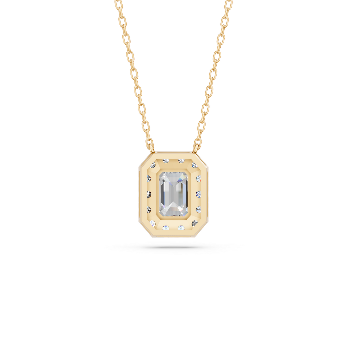 Emerald Cut Lab Diamond Halo Necklace in 14K Yellow Gold – back view