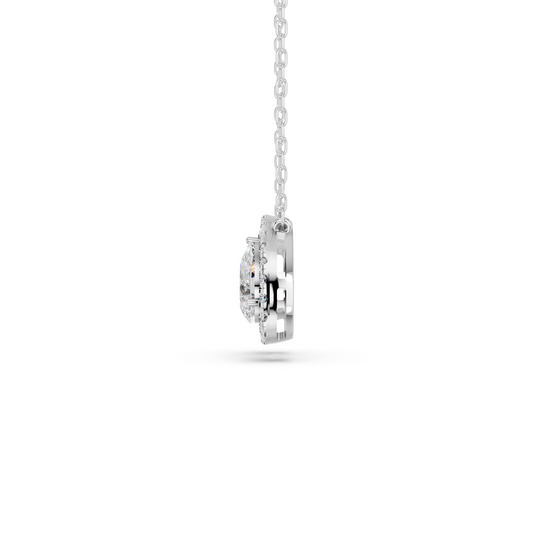 Oval And Pear Lab Diamond 2 Stone Halo Necklace in 14K White Gold – side view