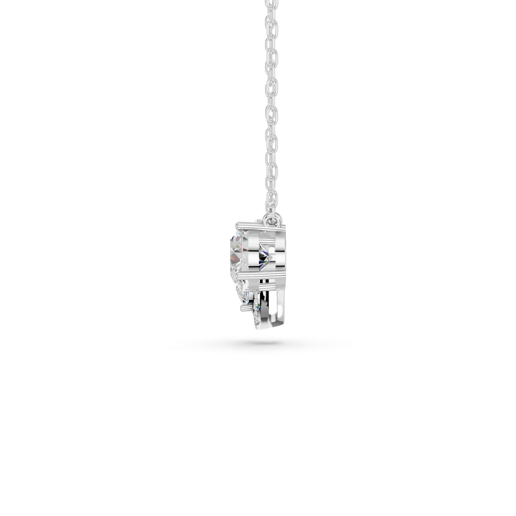 Round And Pear Lab Diamond 2 Stone Halo Necklace in 14K White Gold – side view