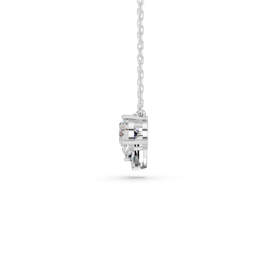Round And Pear Lab Diamond 2 Stone Halo Necklace in 14K White Gold – side view