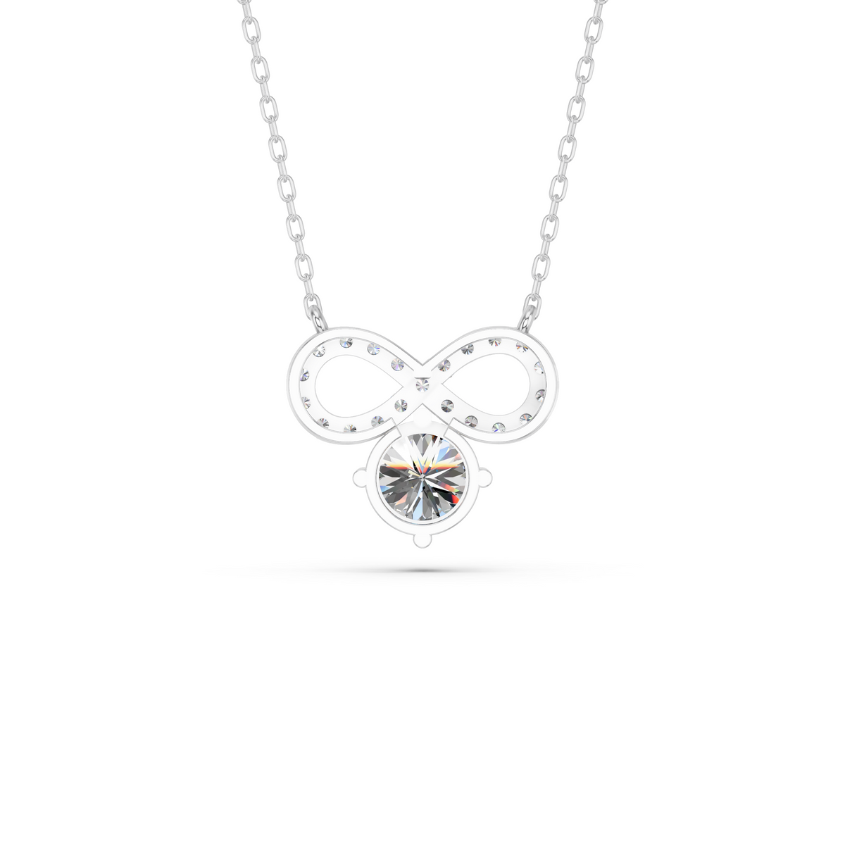 Round Lab Diamond Infinity Necklace in 14K White Gold – back view