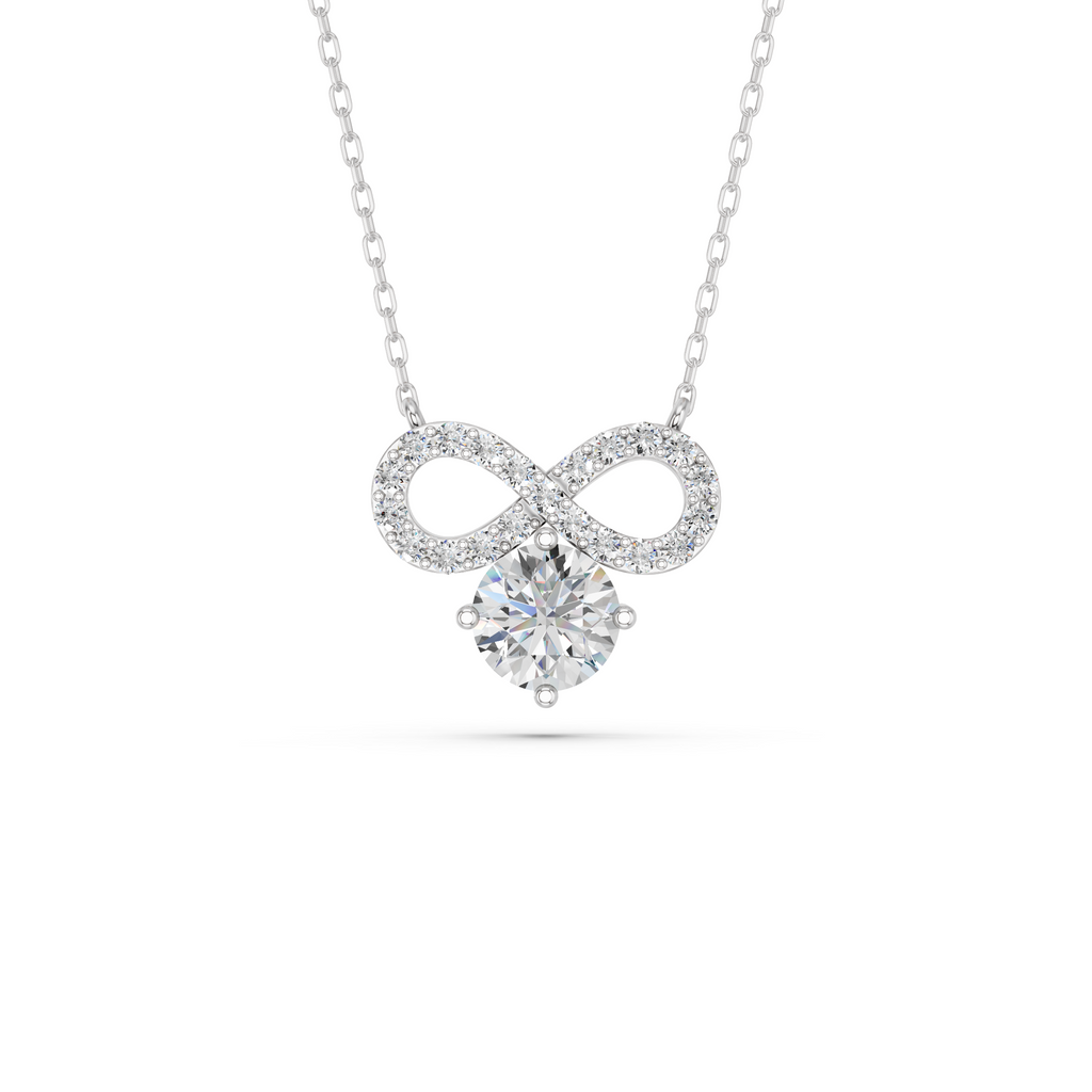 Round Lab Diamond Infinity Necklace in 14K White Gold – top view