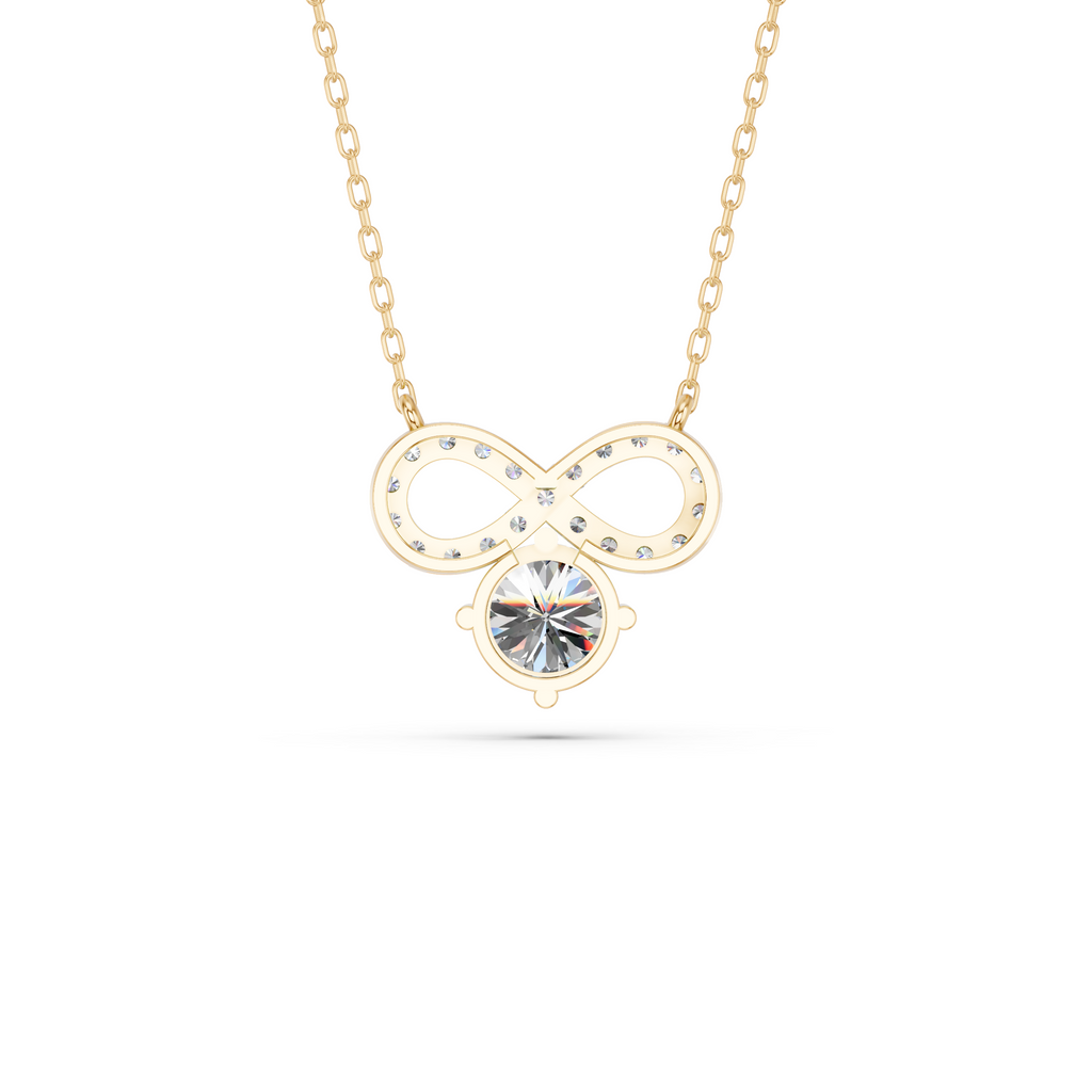 Round Lab Diamond Infinity Necklace in 14K Yellow Gold – back view