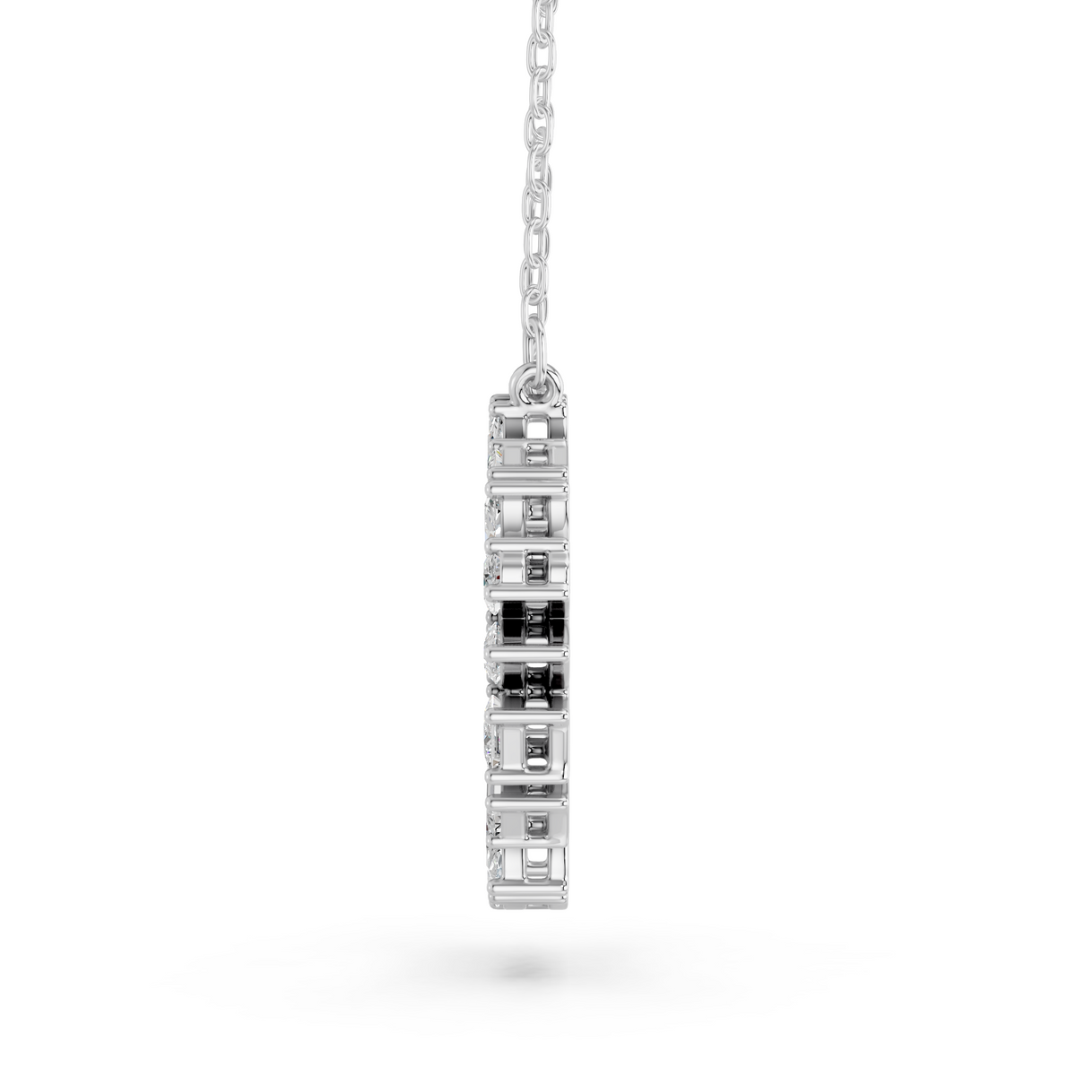Multi Shape Lab Diamond Circle Pendant in 14K White Gold – side view