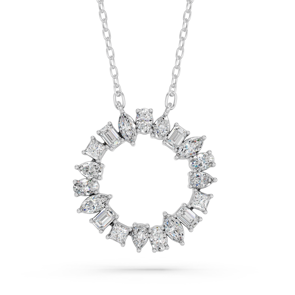 Multi Shape Lab Diamond Circle Pendant in 14K White Gold – top view