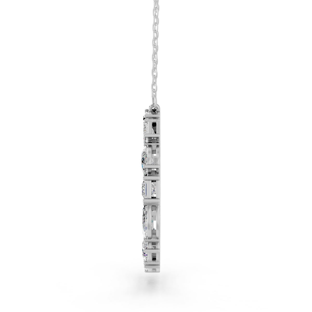 Multi Shape Lab Diamond Circle Pendant in 14K White Gold – side view