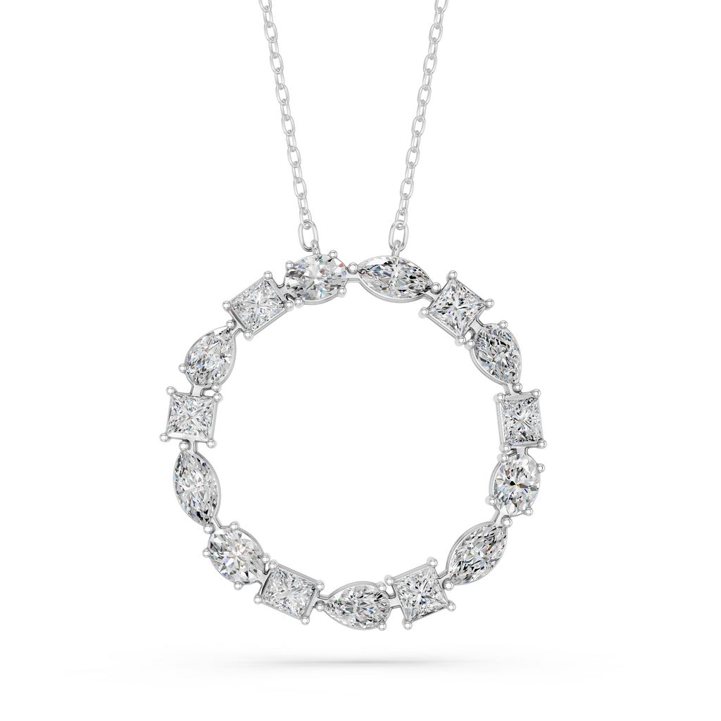 Multi Shape Lab Diamond Circle Pendant in 14K White Gold – top view
