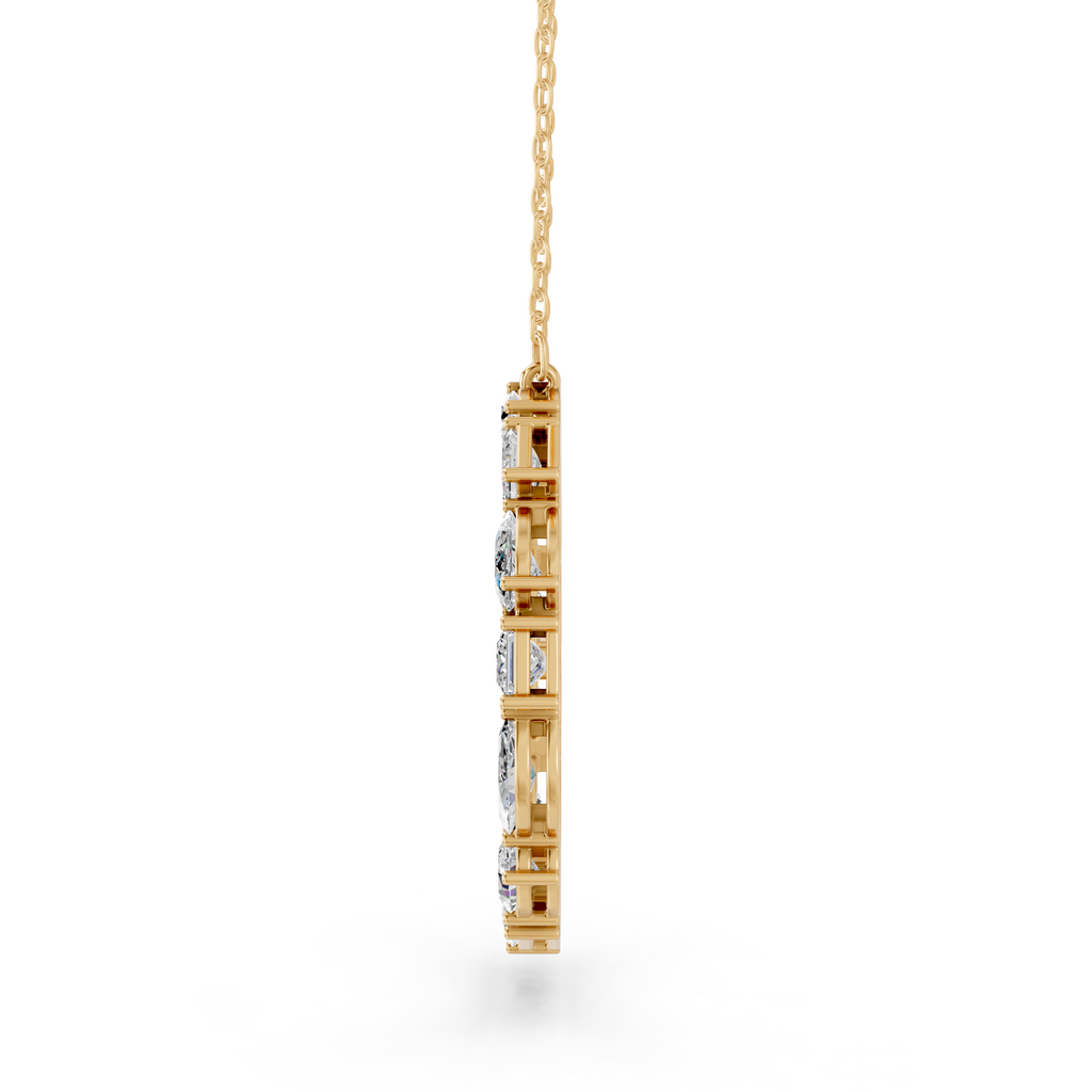Multi Shape Lab Diamond Circle Pendant in 14K Yellow Gold – side view