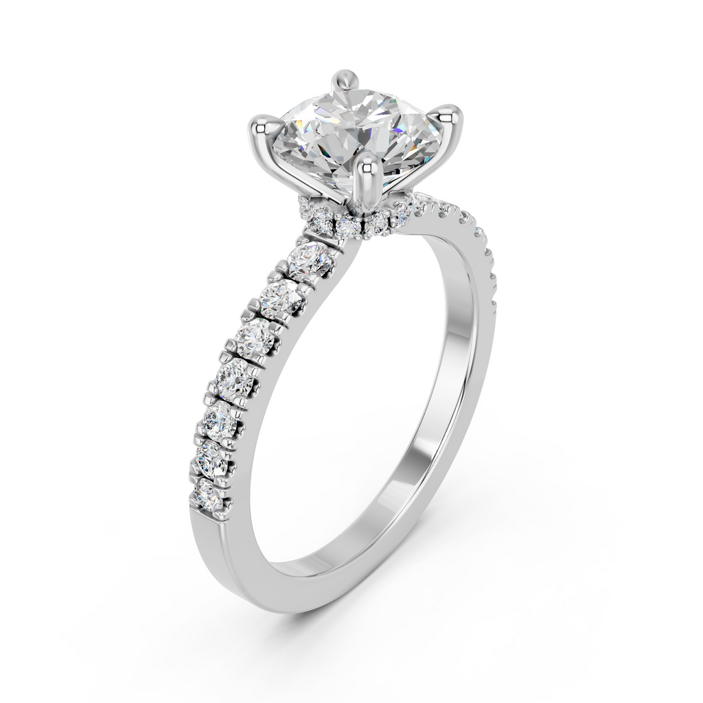 Round Lab Diamond Engagement Ring in 14K White Gold – angled view