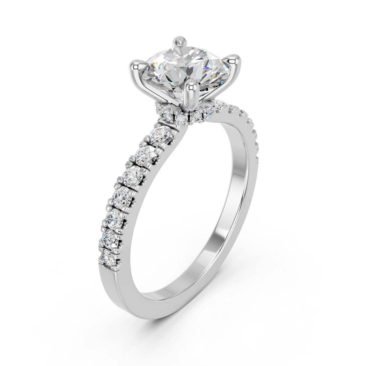 Round Lab Diamond Engagement Ring in 14K White Gold – angled view