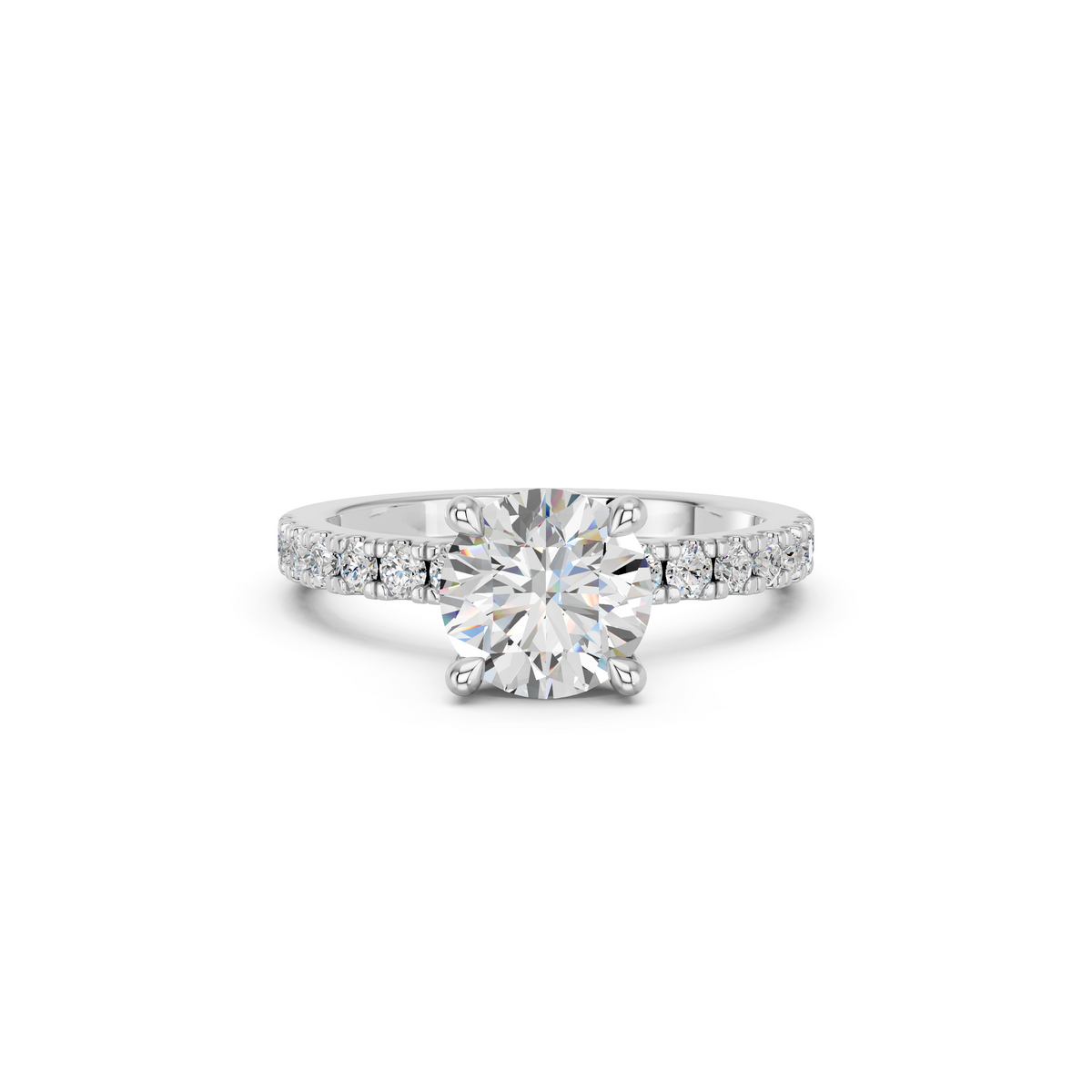 Round Lab Diamond Engagement Ring in 14K White Gold – top view