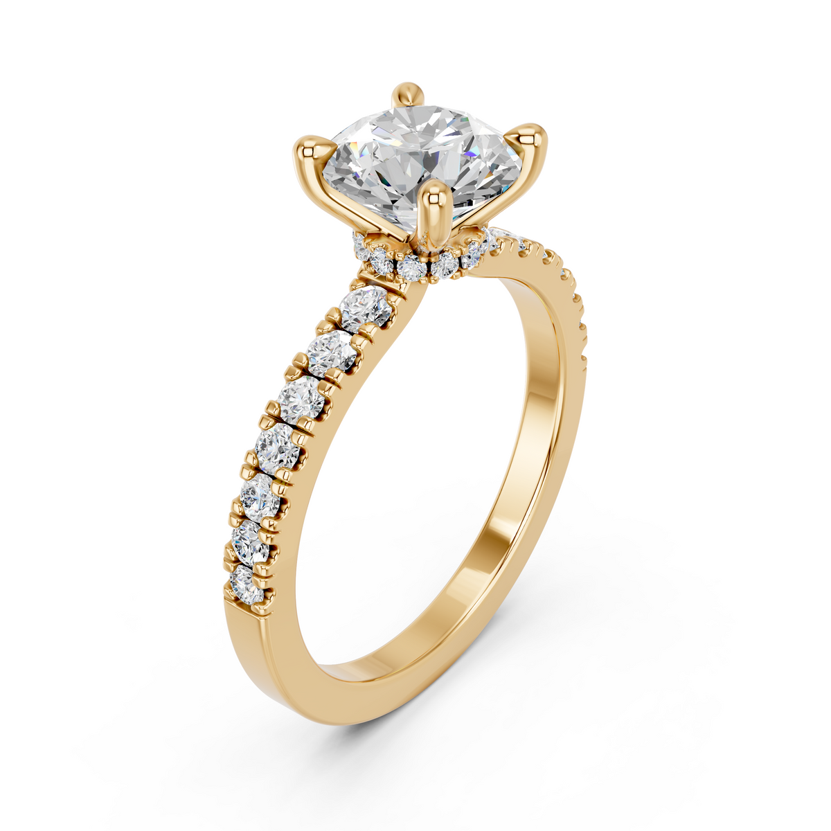 Round Lab Diamond Engagement Ring in 14K Yellow Gold – angled view