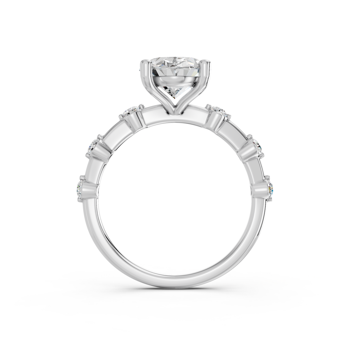 Oval Lab Diamond Engagement Ring in 14K White Gold – front view