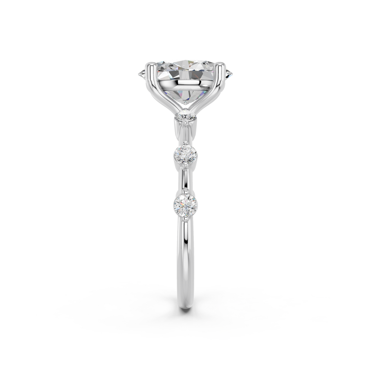 Oval Lab Diamond Engagement Ring in 14K White Gold – side view
