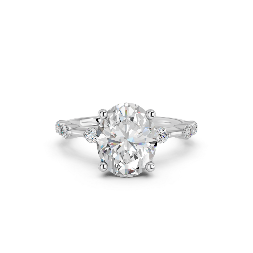 Oval Lab Diamond Engagement Ring in 14K White Gold – top view