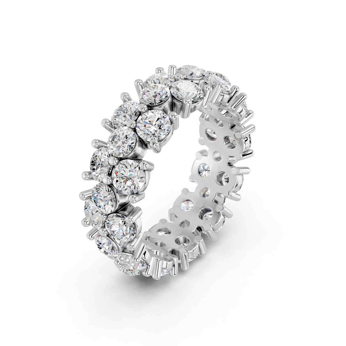 Round Lab Diamond Eternity Band in 14K White Gold – angled view