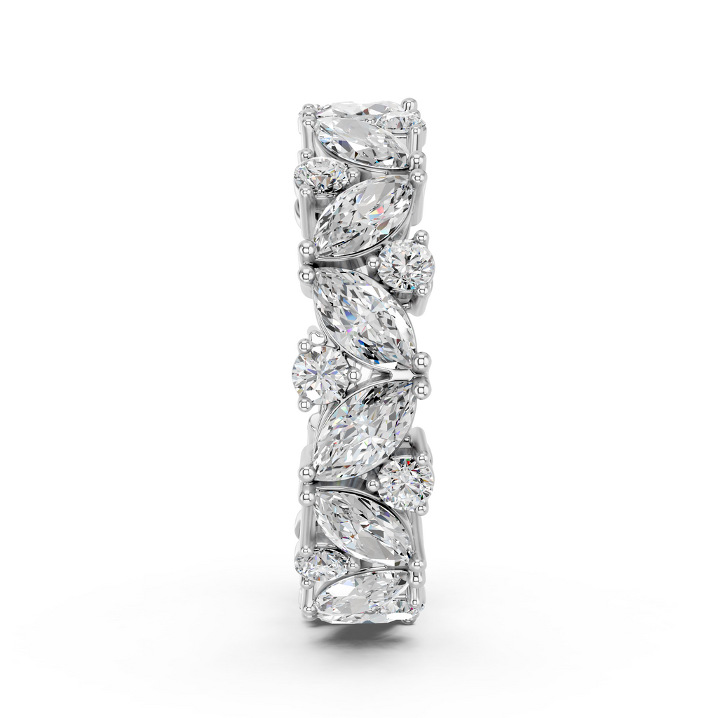Marquise And Round Lab Diamond Eternity Band in 14K White Gold – reverse view