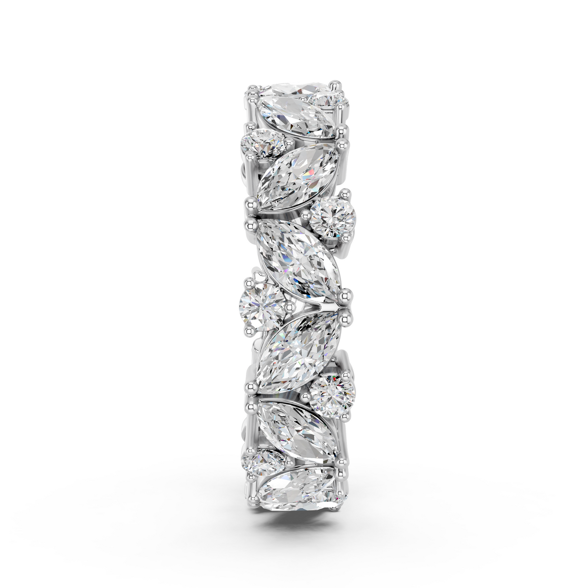 Marquise And Round Lab Diamond Eternity Band in 14K White Gold – reverse view