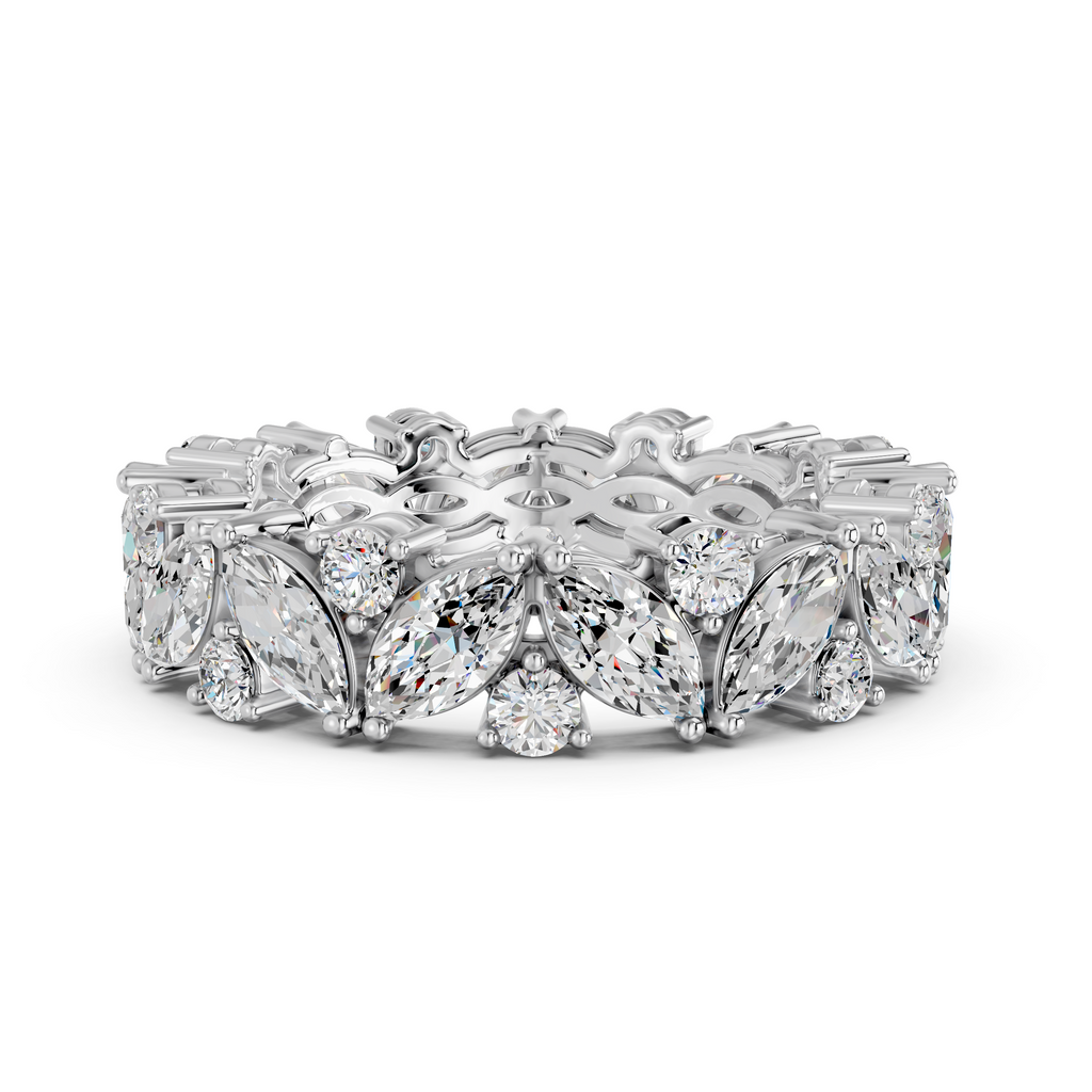 Marquise And Round Lab Diamond Eternity Band in 14K White Gold – top view