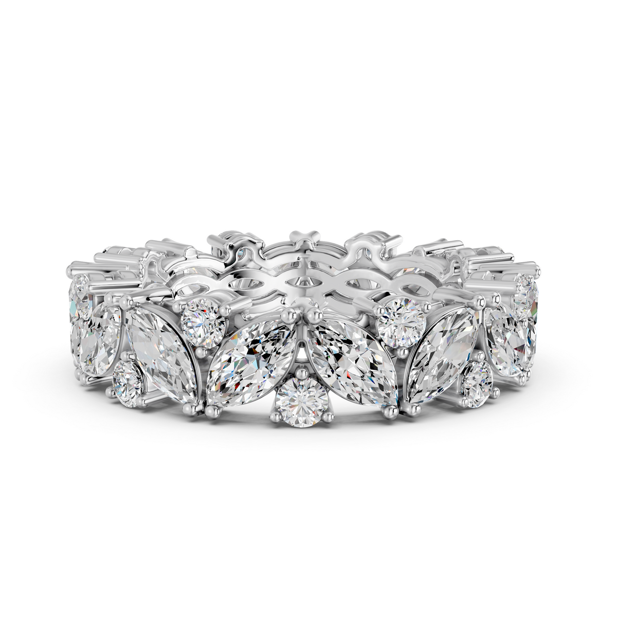 Marquise And Round Lab Diamond Eternity Band in 14K White Gold – top view
