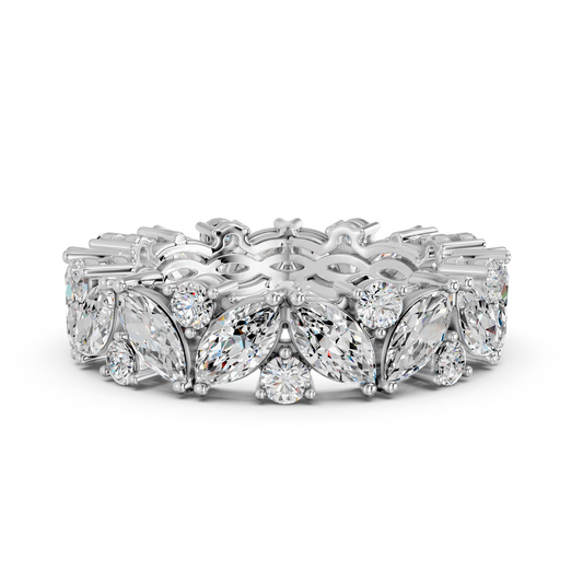 Marquise And Round Lab Diamond Eternity Band in 14K White Gold – top view