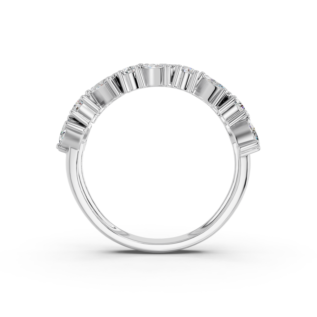 Marquise & Round Lab Diamond Anniversary Band in 14K White Gold – front view