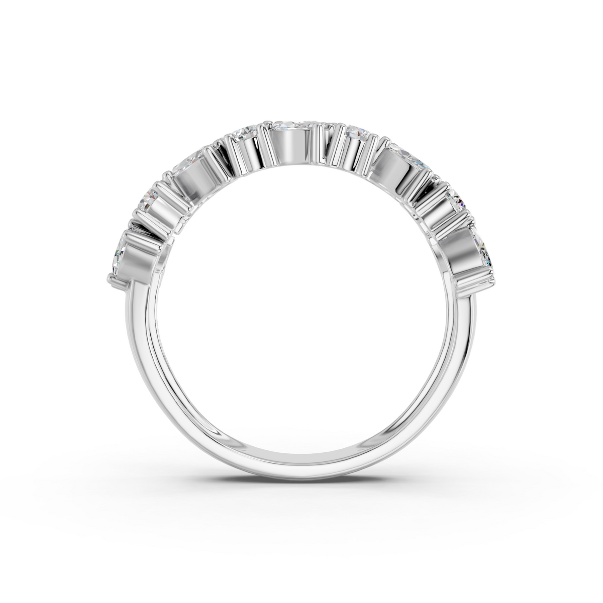 Marquise & Round Lab Diamond Anniversary Band in 14K White Gold – front view