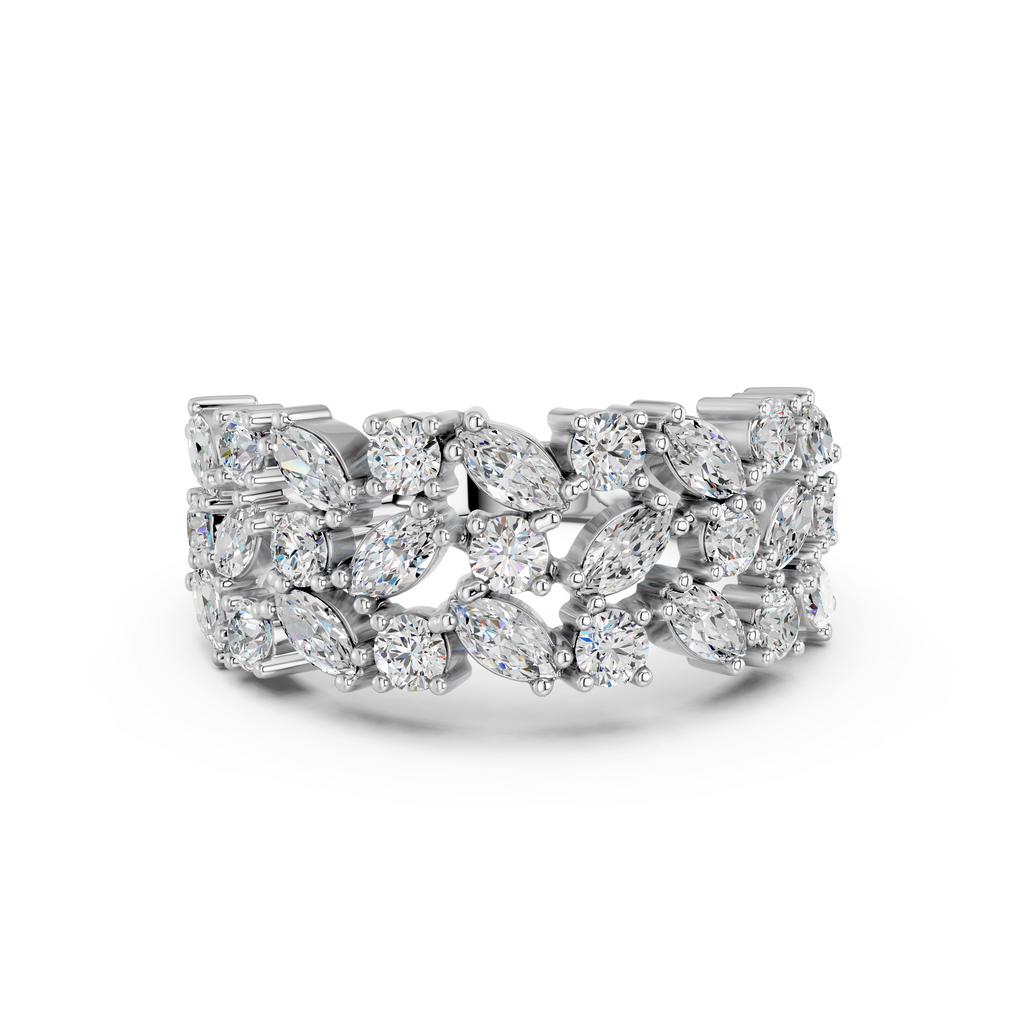 Marquise & Round Lab Diamond Anniversary Band in 14K White Gold – top view