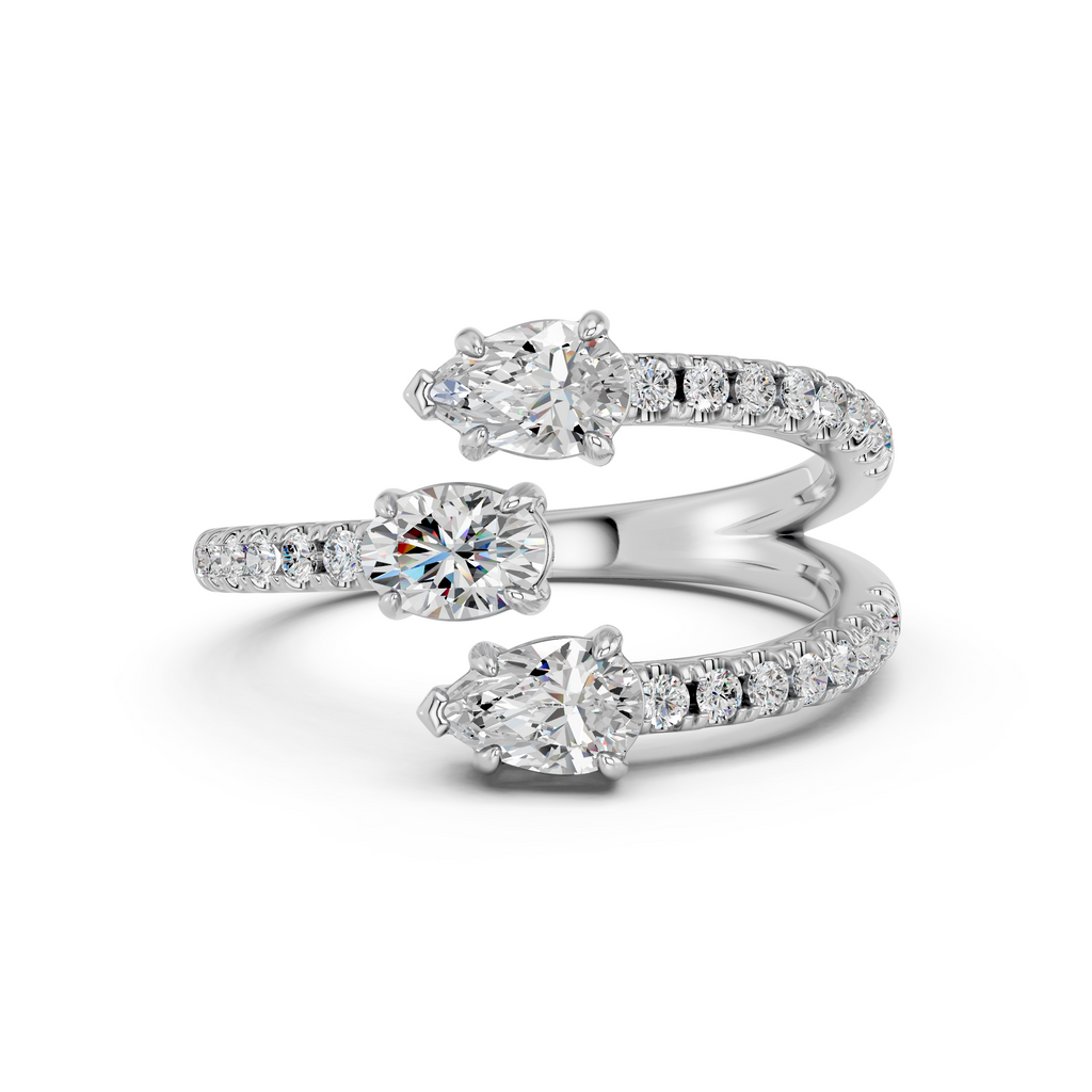 Oval & Pear Lab Diamond Fashion Ring in 14K White Gold – top view