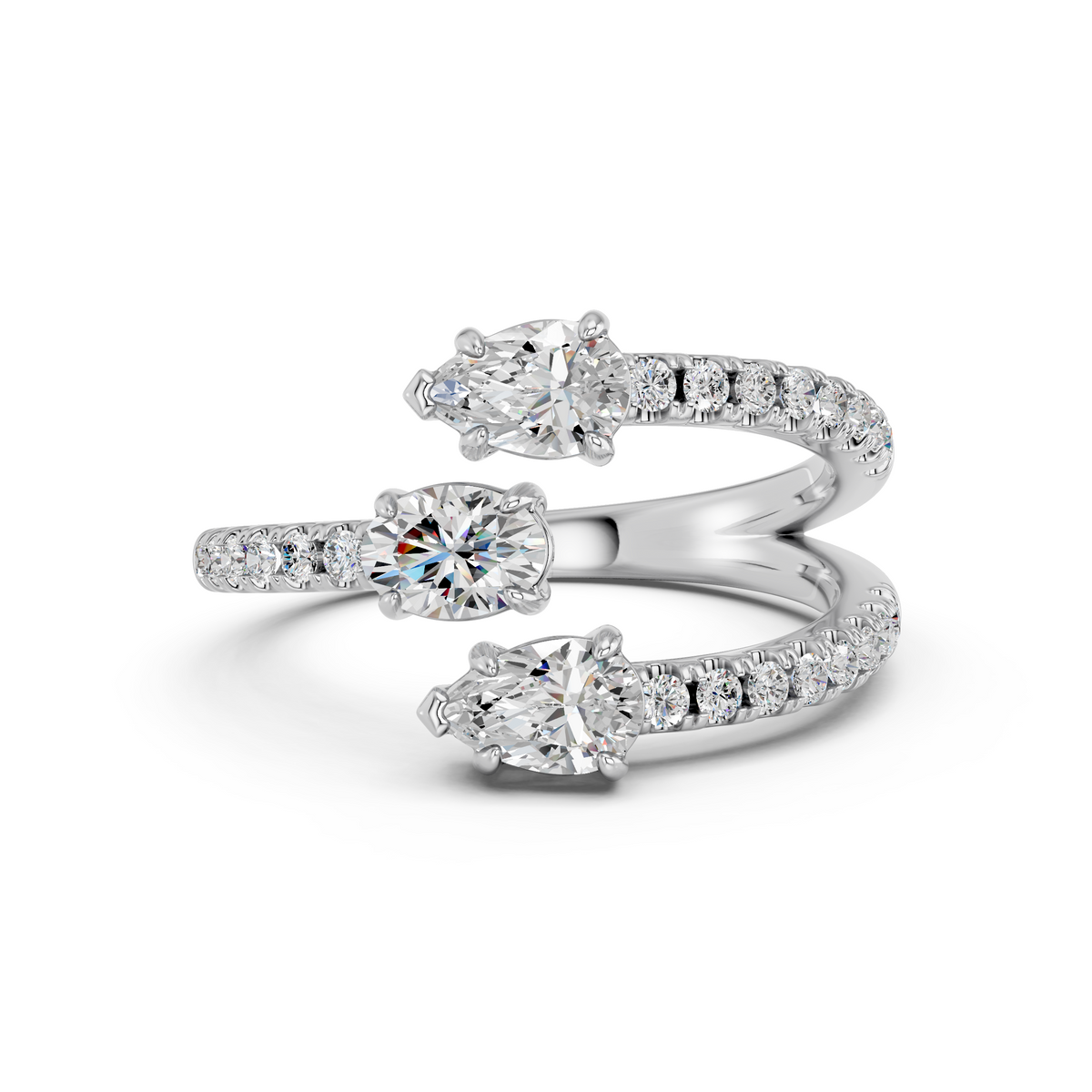 Oval & Pear Lab Diamond Fashion Ring in 14K White Gold – top view