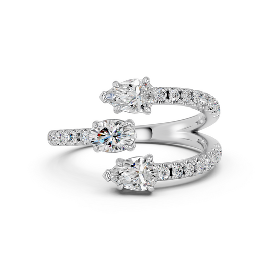 Oval & Pear Lab Diamond Fashion Ring in 14K White Gold – top view