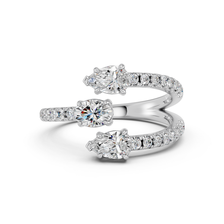 Oval & Pear Lab Diamond Fashion Ring in 14K White Gold – top view