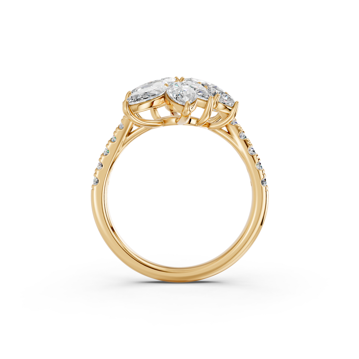 Multi Shape Lab Diamond Cocktail Ring in 14K Yellow Gold – front view