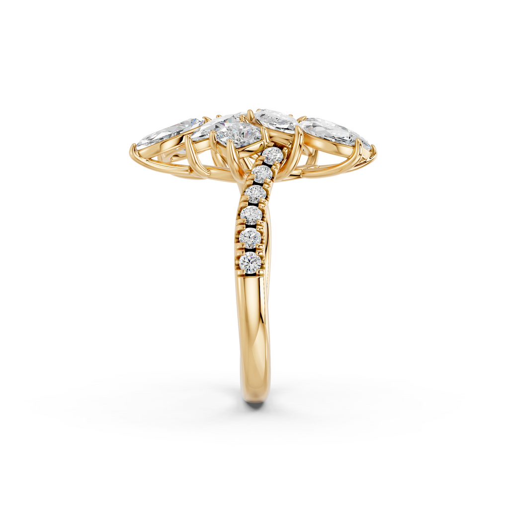 Multi Shape Lab Diamond Cocktail Ring in 14K Yellow Gold – reverse view
