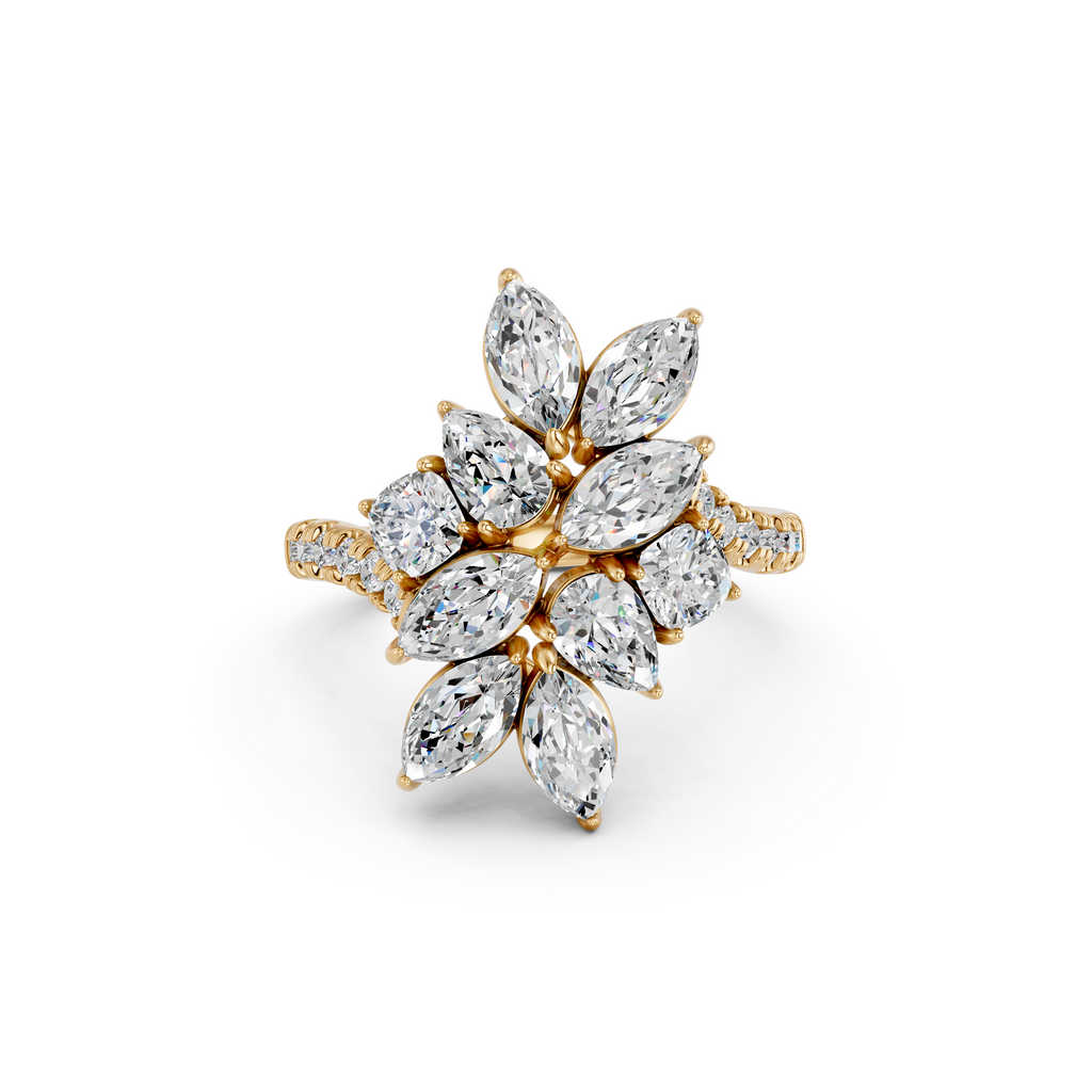 Multi Shape Lab Diamond Cocktail Ring in 14K Yellow Gold – top view