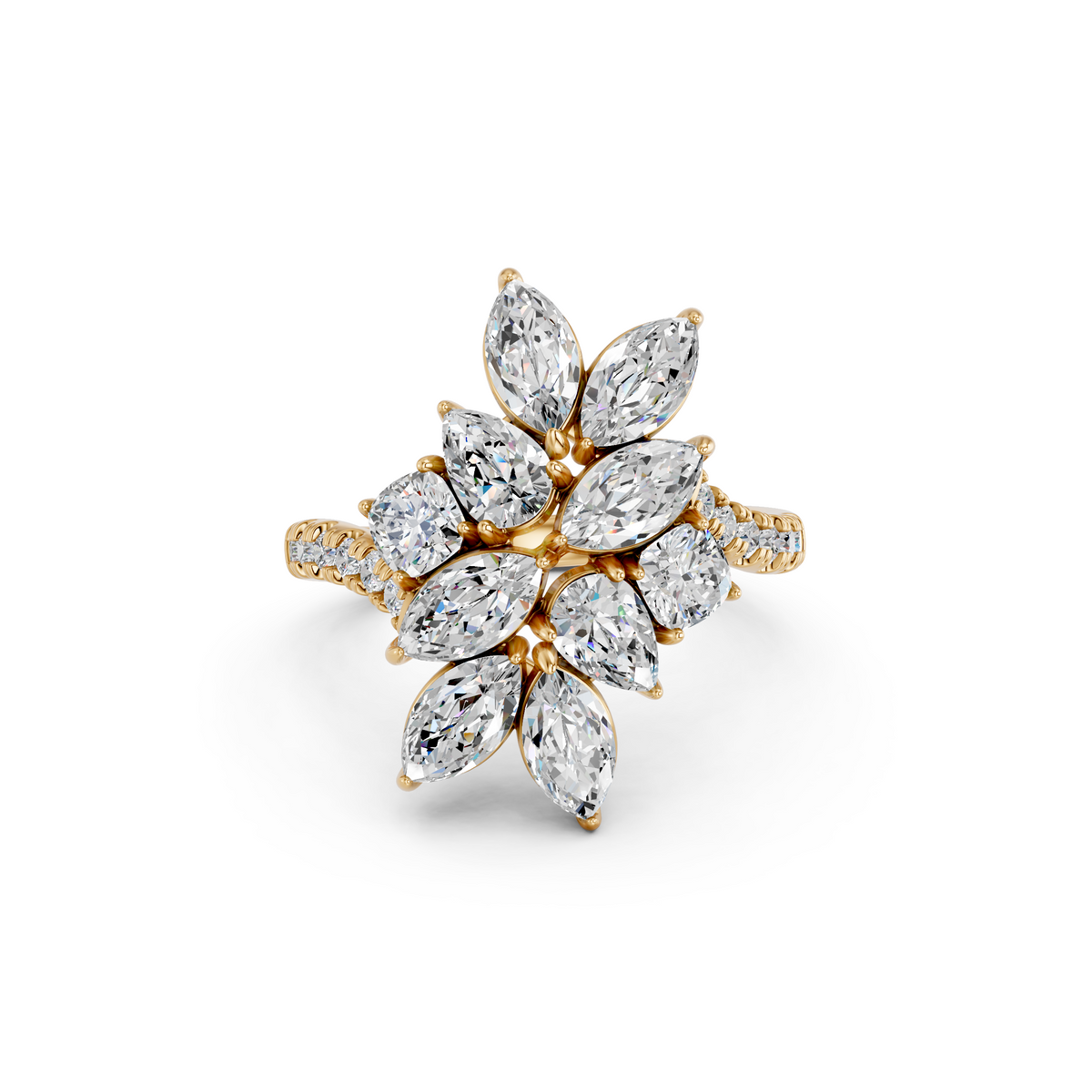 Multi Shape Lab Diamond Cocktail Ring in 14K Yellow Gold – top view