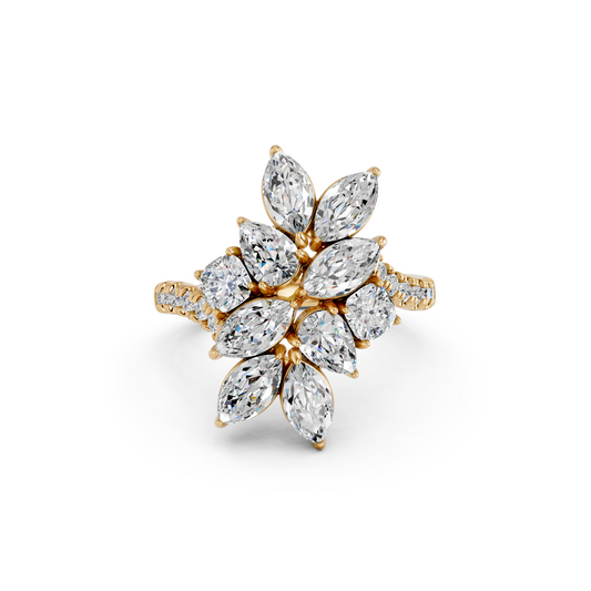 Multi Shape Lab Diamond Cocktail Ring in 14K Yellow Gold – top view