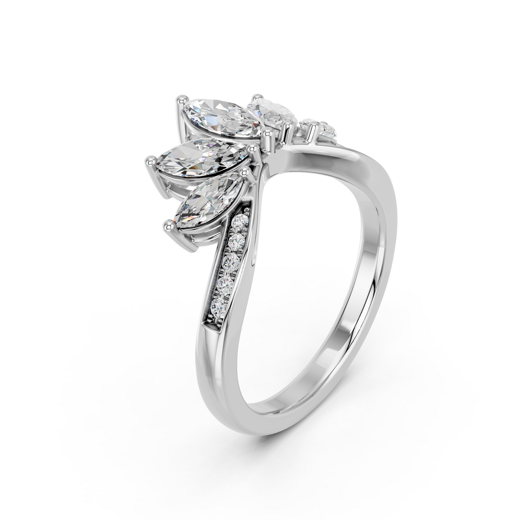 Marquise Shape Lab Diamond Chevron Ring in 14K White Gold – angled view