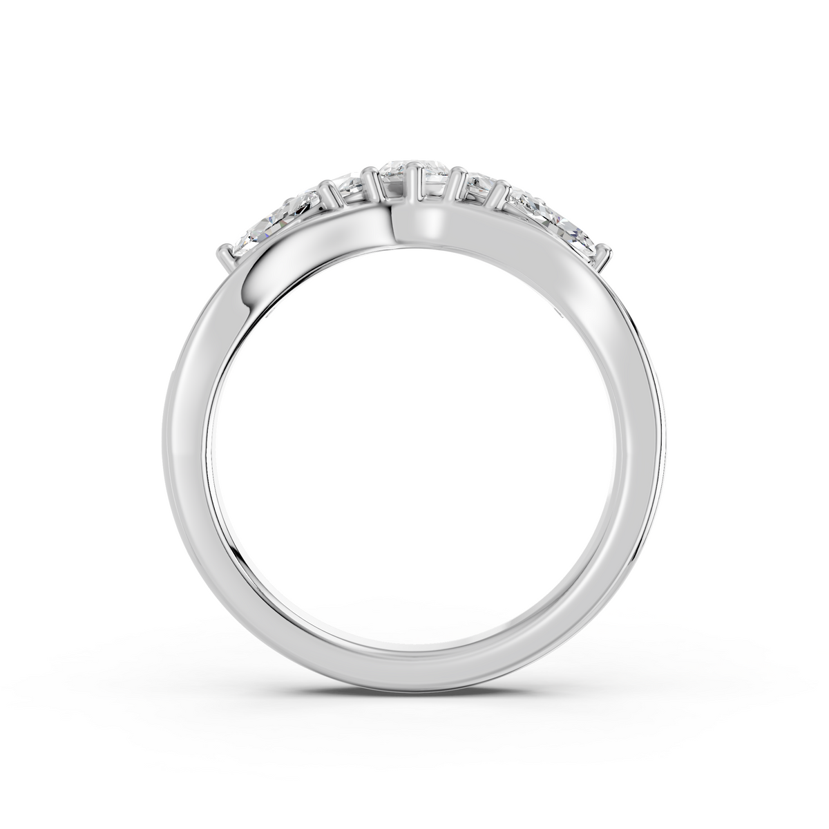 Marquise Shape Lab Diamond Chevron Ring in 14K White Gold – front view