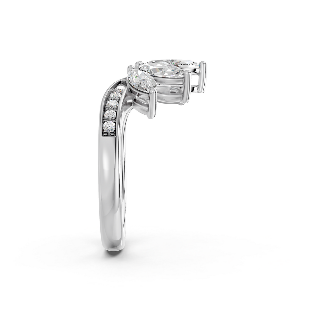 Marquise Shape Lab Diamond Chevron Ring in 14K White Gold – reverse view