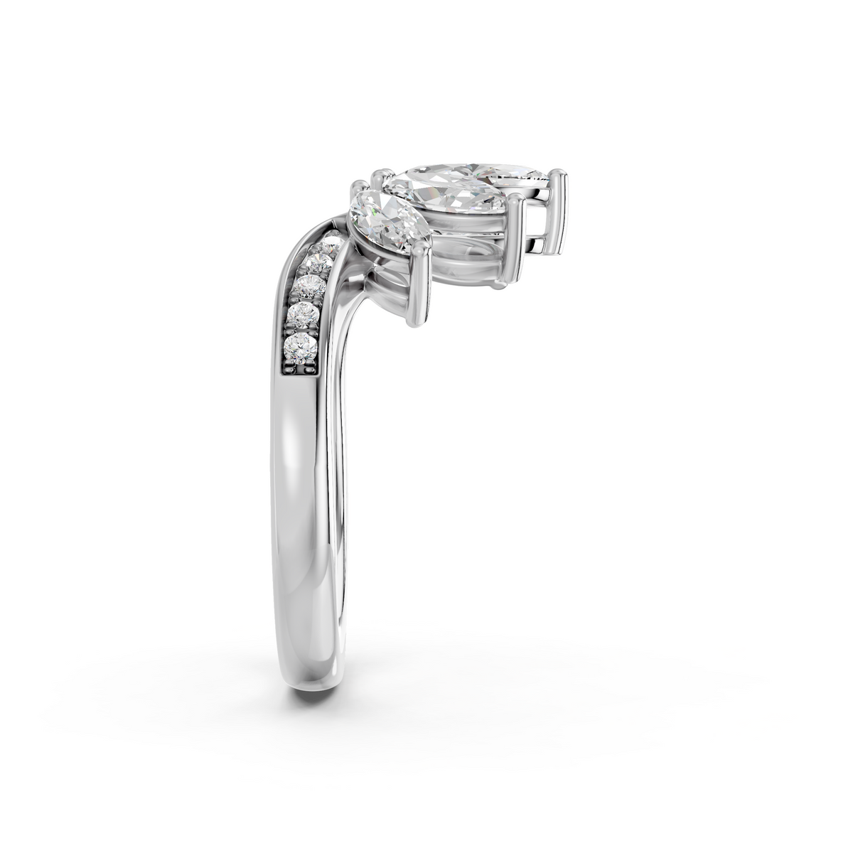 Marquise Shape Lab Diamond Chevron Ring in 14K White Gold – reverse view