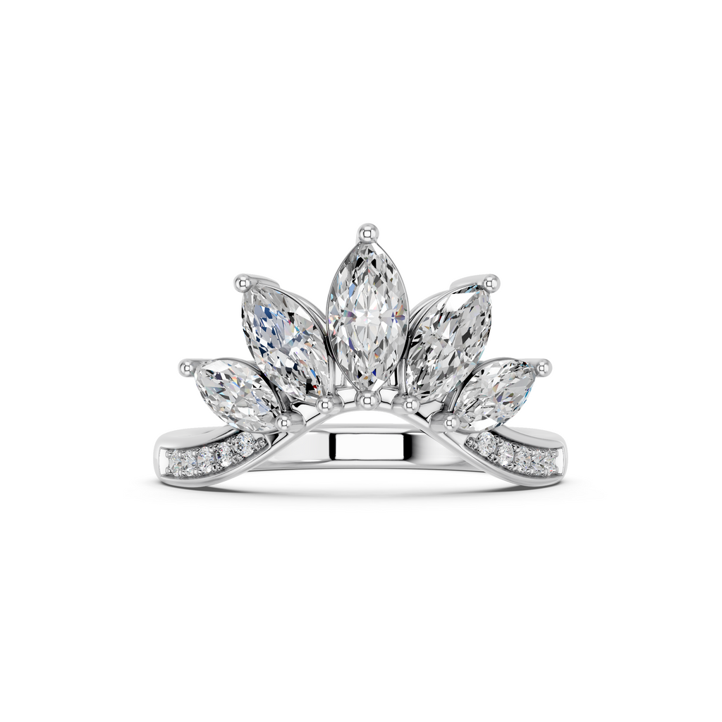 Marquise Shape Lab Diamond Chevron Ring in 14K White Gold – top view