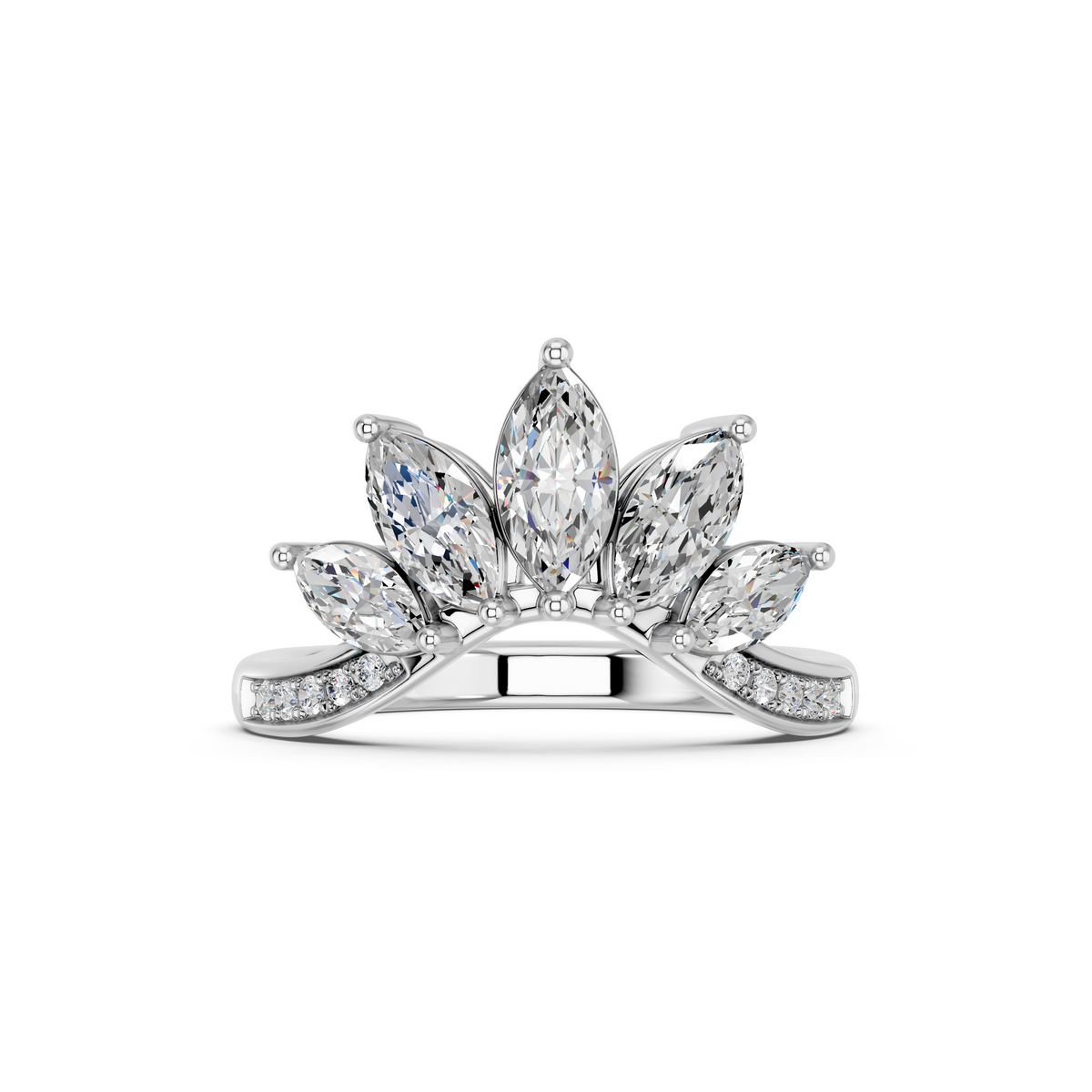 Marquise Shape Lab Diamond Chevron Ring in 14K White Gold – top view