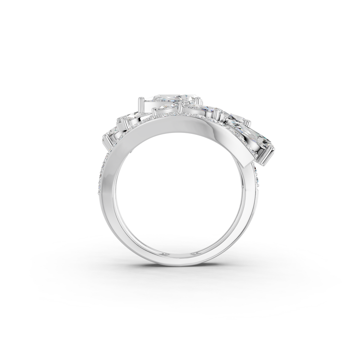 Pear Shape Lab Diamond Statement Ring in 14K White Gold – front view