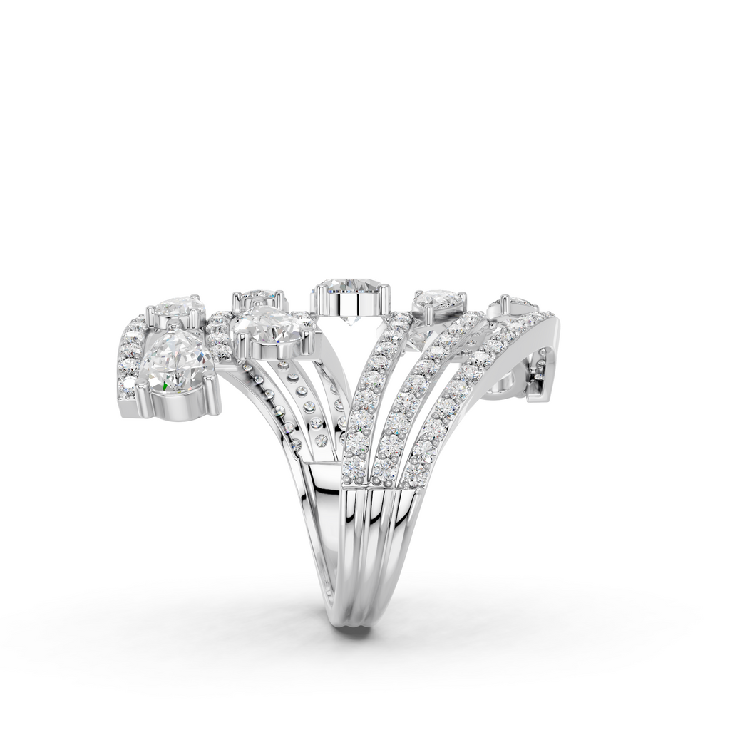 Pear Shape Lab Diamond Statement Ring in 14K White Gold – reverse view
