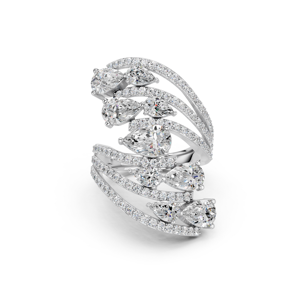 Pear Shape Lab Diamond Statement Ring in 14K White Gold – top view