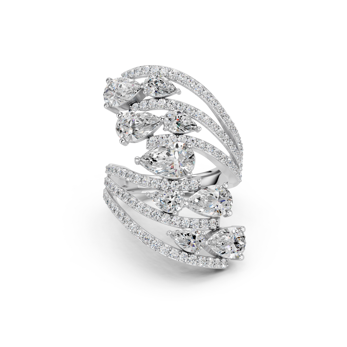 Pear Shape Lab Diamond Statement Ring in 14K White Gold – top view