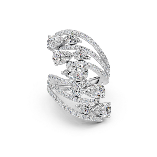 Pear Shape Lab Diamond Statement Ring in 14K White Gold – top view
