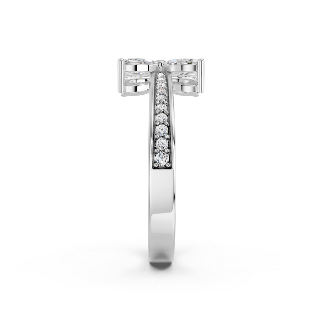 Marquise Shape Lab Diamond Flower Ring in 14K White Gold – reverse view
