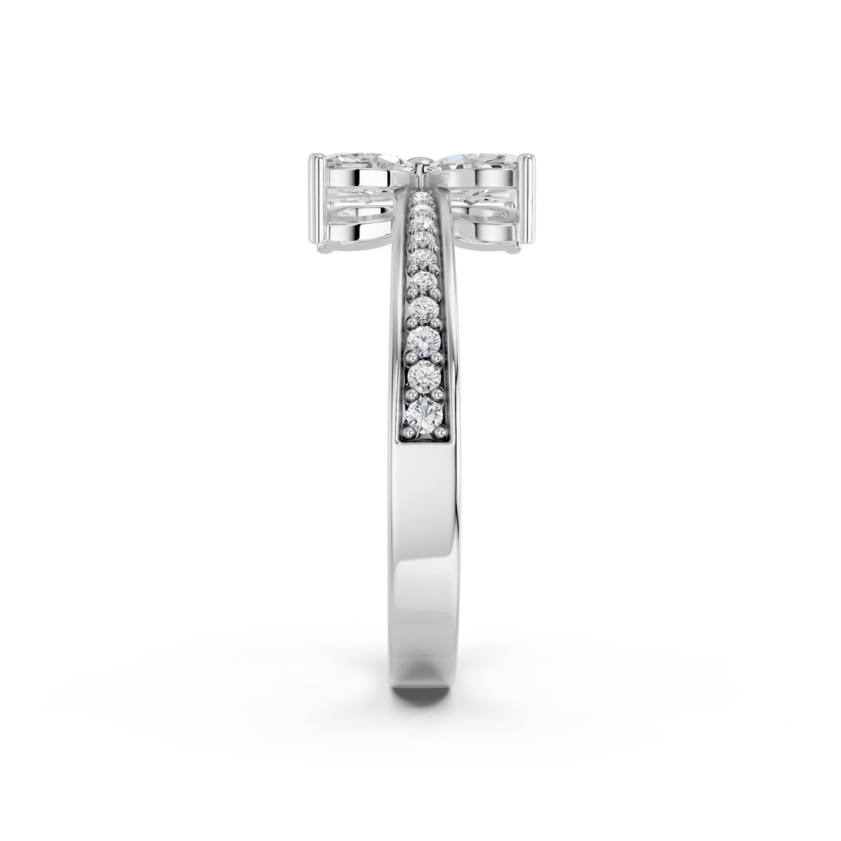 Marquise Shape Lab Diamond Flower Ring in 14K White Gold – reverse view
